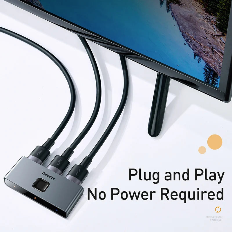 Baseus 4K HDMI-Compatible Switcher: Bi-Directional 2x1/1x2 Adapter for PS4, TV Box, Projector, Monitor – HDR & Audio Sync