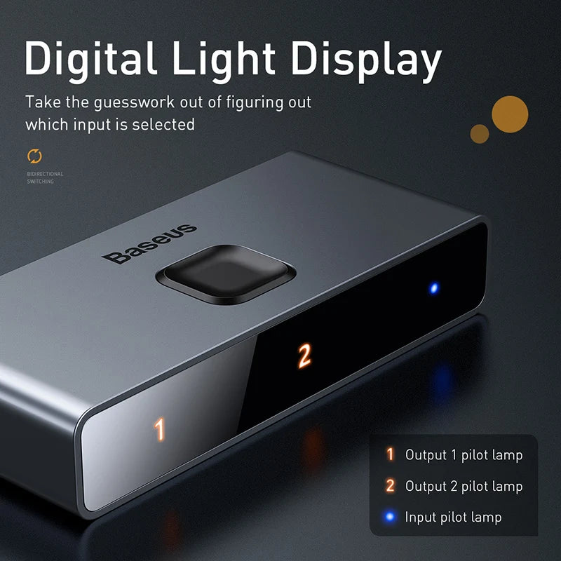 Baseus 4K HDMI-Compatible Switcher: Bi-Directional 2x1/1x2 Adapter for PS4, TV Box, Projector, Monitor – HDR & Audio Sync