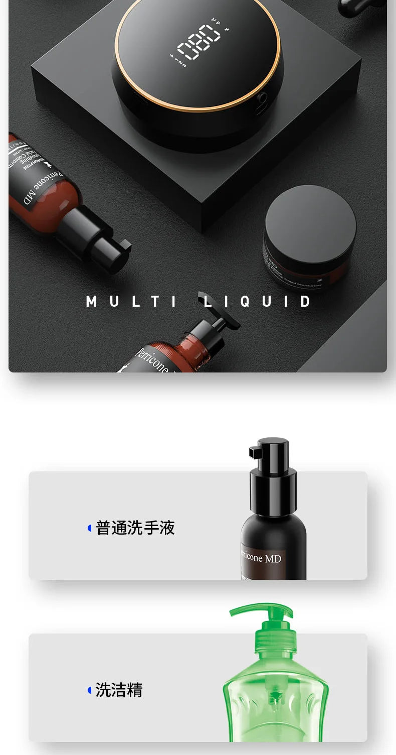 LED Wall-Mounted Automatic Liquid Soap Dispenser: Touchless Infrared Sensor | USB Rechargeable | Temperature Display | 300ml Foam Machine