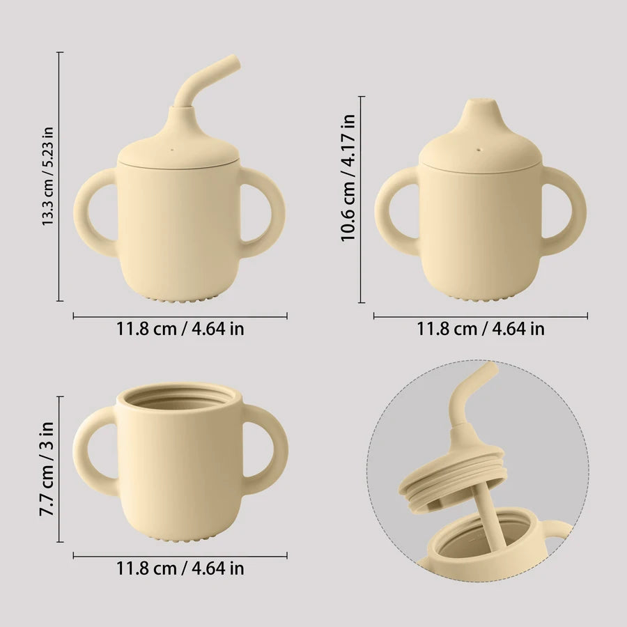 Silicone Baby Straw Cup with Two Lids – BPA-Free 150ml Feeding Cup | Toddler Snack & Drink Cup with Handles