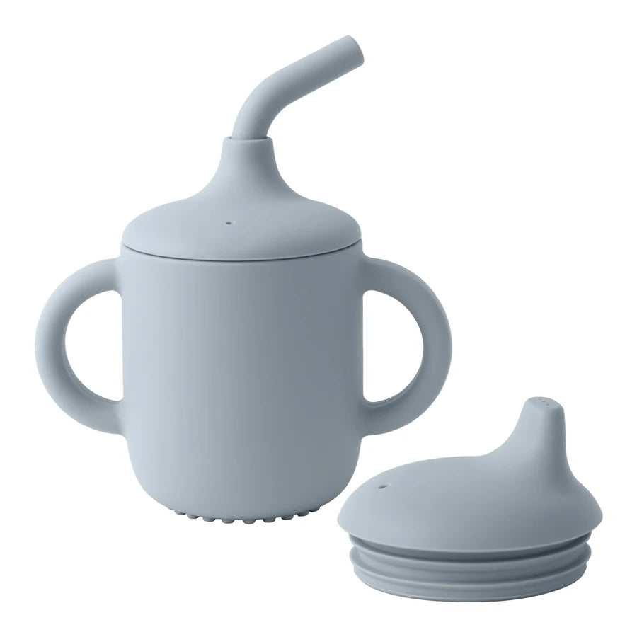 Silicone Baby Straw Cup with Two Lids – BPA-Free 150ml Feeding Cup | Toddler Snack & Drink Cup with Handles