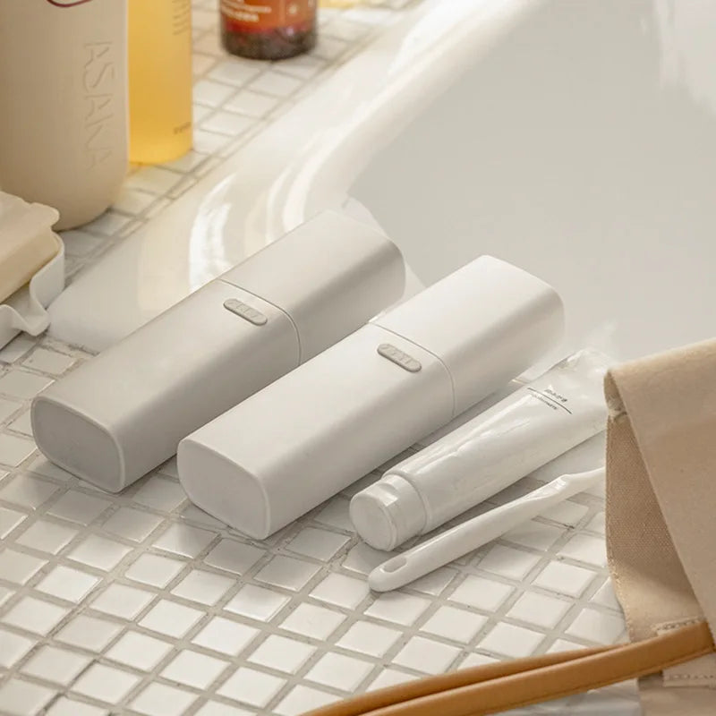 Portable Travel Toothbrush Holder with Lid, Plastic Storage Box, School, Camping, Bathroom Accessories