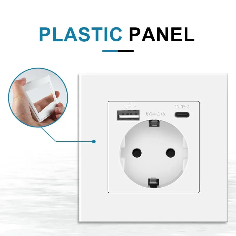 novski wall usb plug, many new style panel, room socket, ac 110v-250v 16a wall embedded, double usb eu standard plug