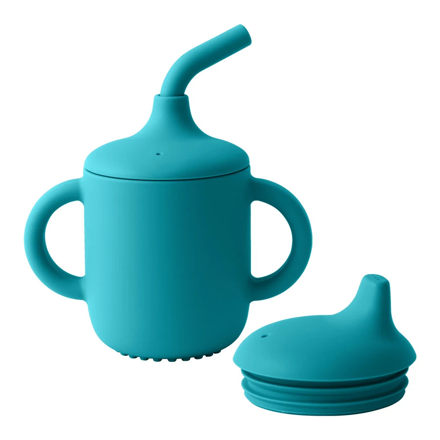 Silicone Baby Straw Cup with Two Lids – BPA-Free 150ml Feeding Cup | Toddler Snack & Drink Cup with Handles