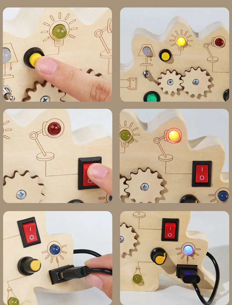 Montessori Busy Board Sensory Toys Wooden With LED Light Switch Control Board Travel Activities Children Games For 2-4 Years Old