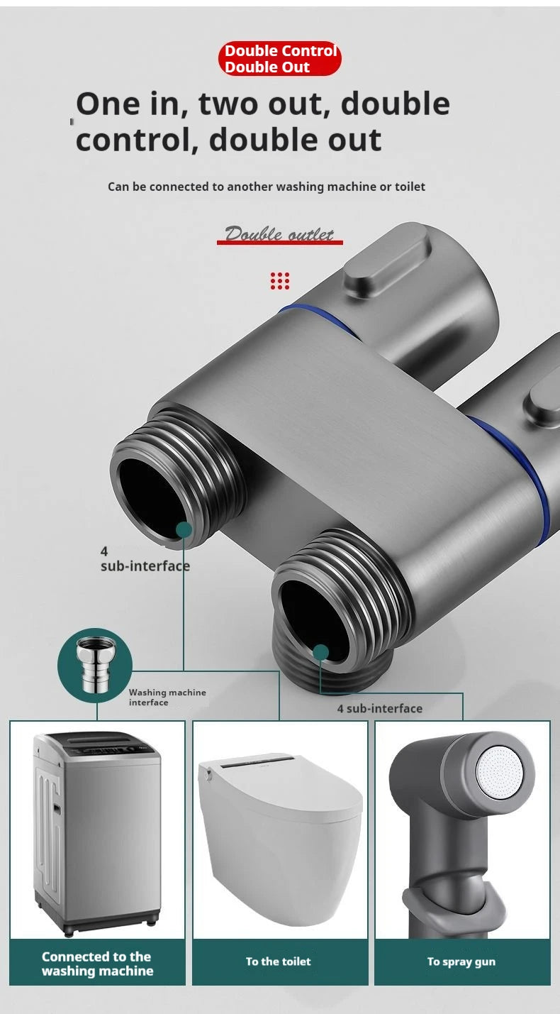 Stainless steel household toilet spray gun,handheld bidet sprayer,double outlet angle valve, pressurized nozzle,flushing device