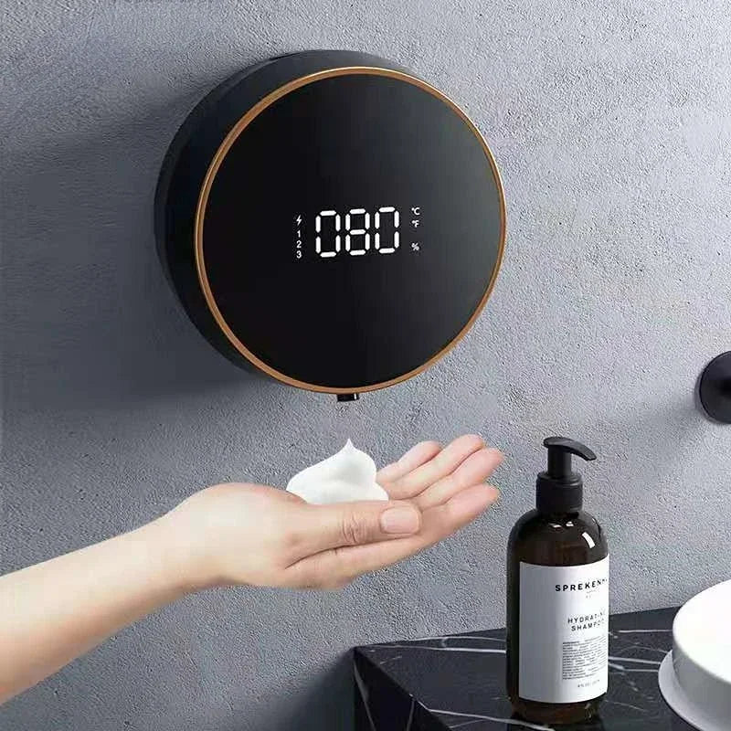 LED Wall-Mounted Automatic Liquid Soap Dispenser: Touchless Infrared Sensor | USB Rechargeable | Temperature Display | 300ml Foam Machine