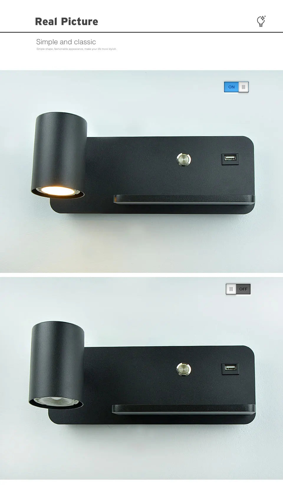 LED Wall light Interior Reading Wall lamp Mobile Phone Wireless Charging and USB Charging Wall lights Bedroom Bedside lamps