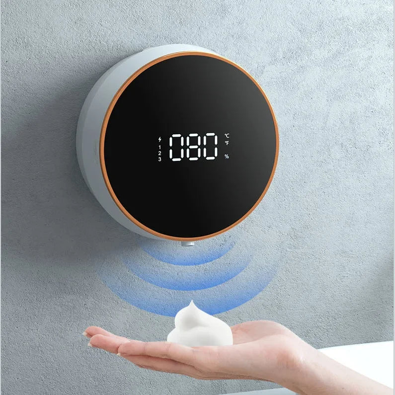 LED Wall-Mounted Automatic Liquid Soap Dispenser: Touchless Infrared Sensor | USB Rechargeable | Temperature Display | 300ml Foam Machine