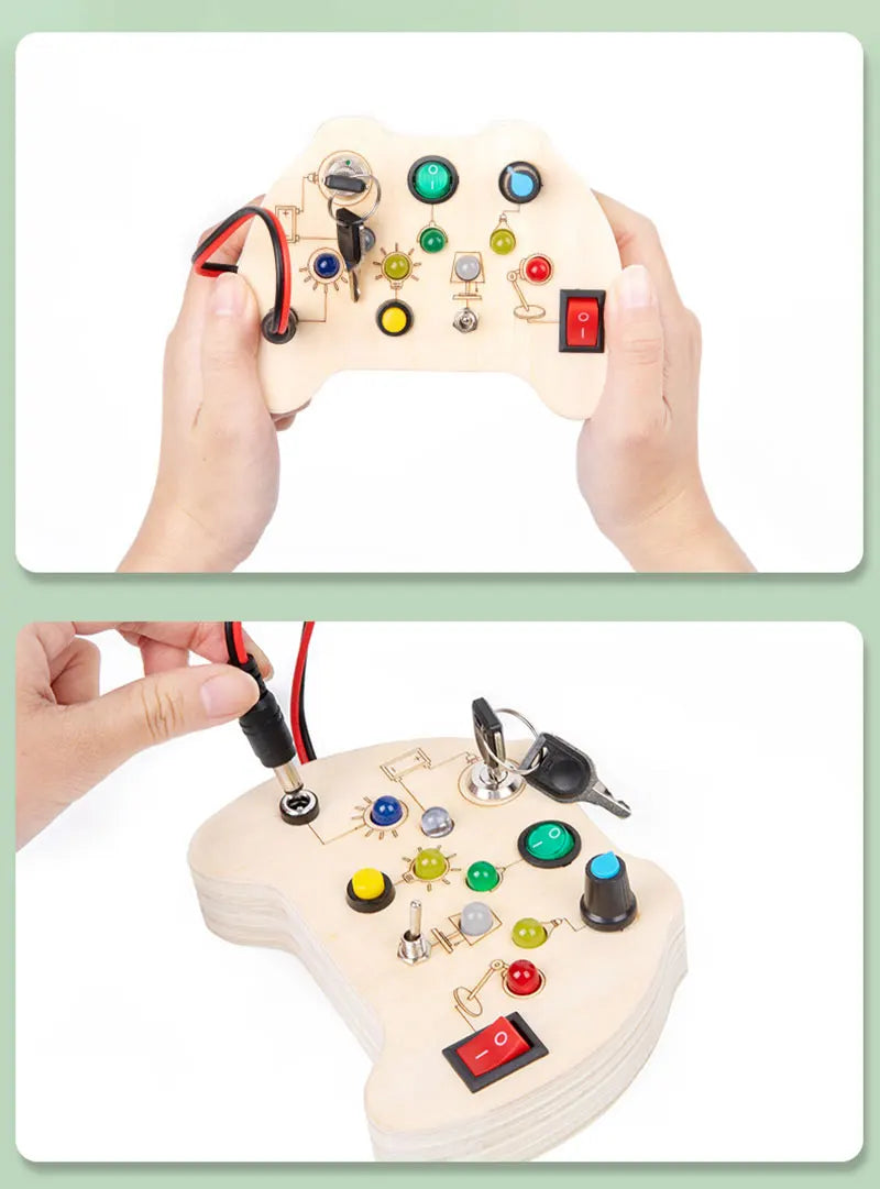 Montessori Busy Board Sensory Toys Wooden With LED Light Switch Control Board Travel Activities Children Games For 2-4 Years Old