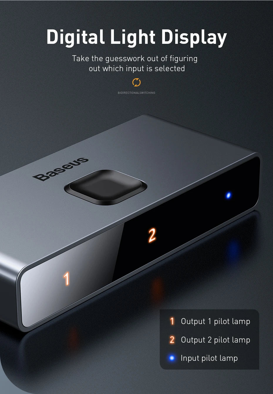 Baseus 4K HDMI-Compatible Switcher: Bi-Directional 2x1/1x2 Adapter for PS4, TV Box, Projector, Monitor – HDR & Audio Sync