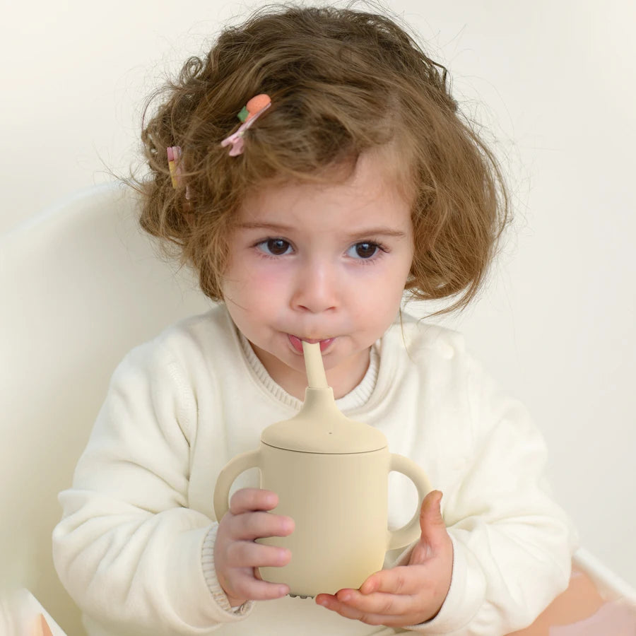 Silicone Baby Straw Cup with Two Lids – BPA-Free 150ml Feeding Cup | Toddler Snack & Drink Cup with Handles
