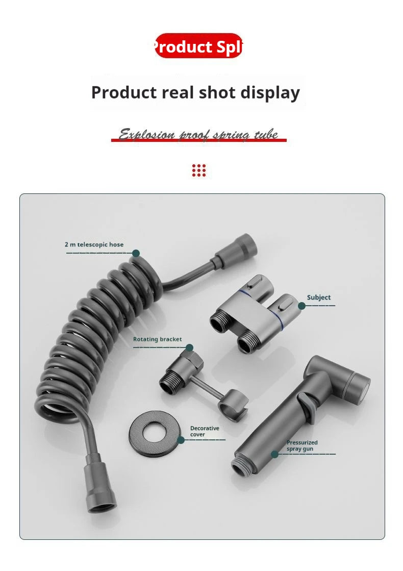 Stainless steel household toilet spray gun,handheld bidet sprayer,double outlet angle valve, pressurized nozzle,flushing device