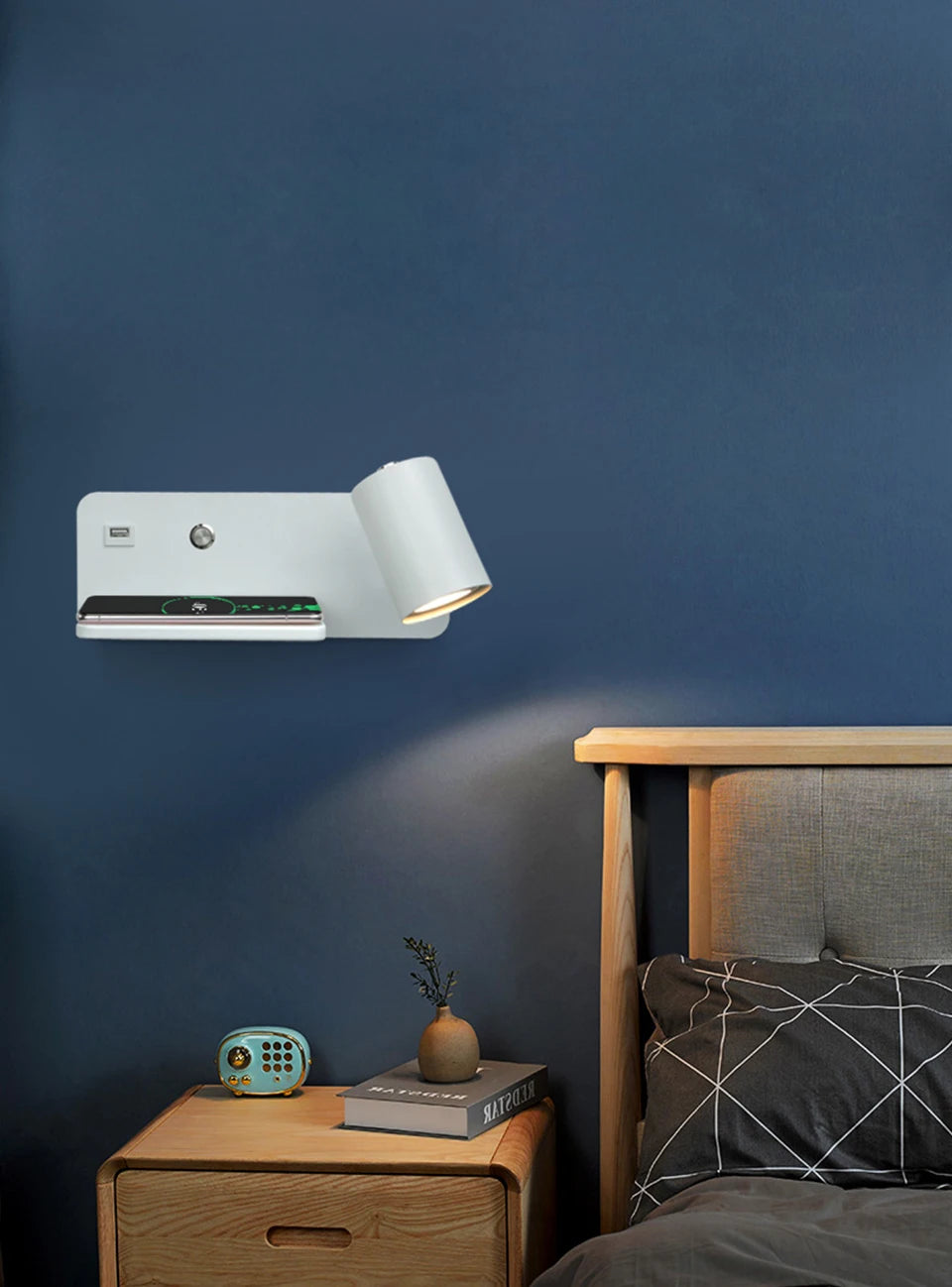LED Wall light Interior Reading Wall lamp Mobile Phone Wireless Charging and USB Charging Wall lights Bedroom Bedside lamps