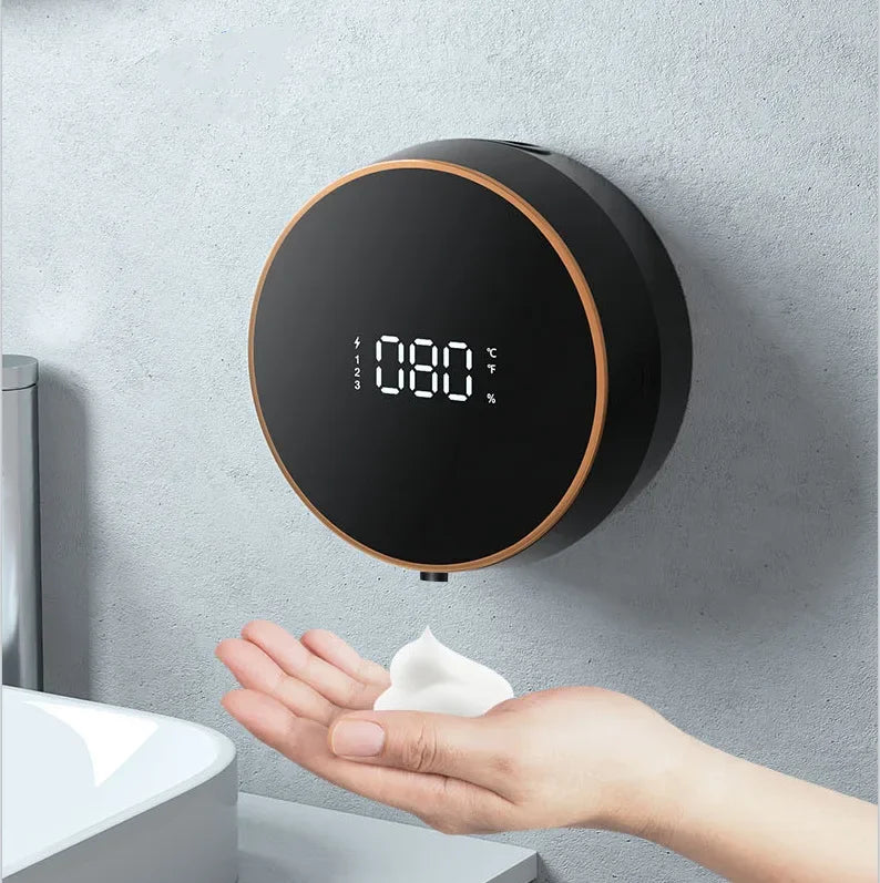 LED Wall-Mounted Automatic Liquid Soap Dispenser: Touchless Infrared Sensor | USB Rechargeable | Temperature Display | 300ml Foam Machine