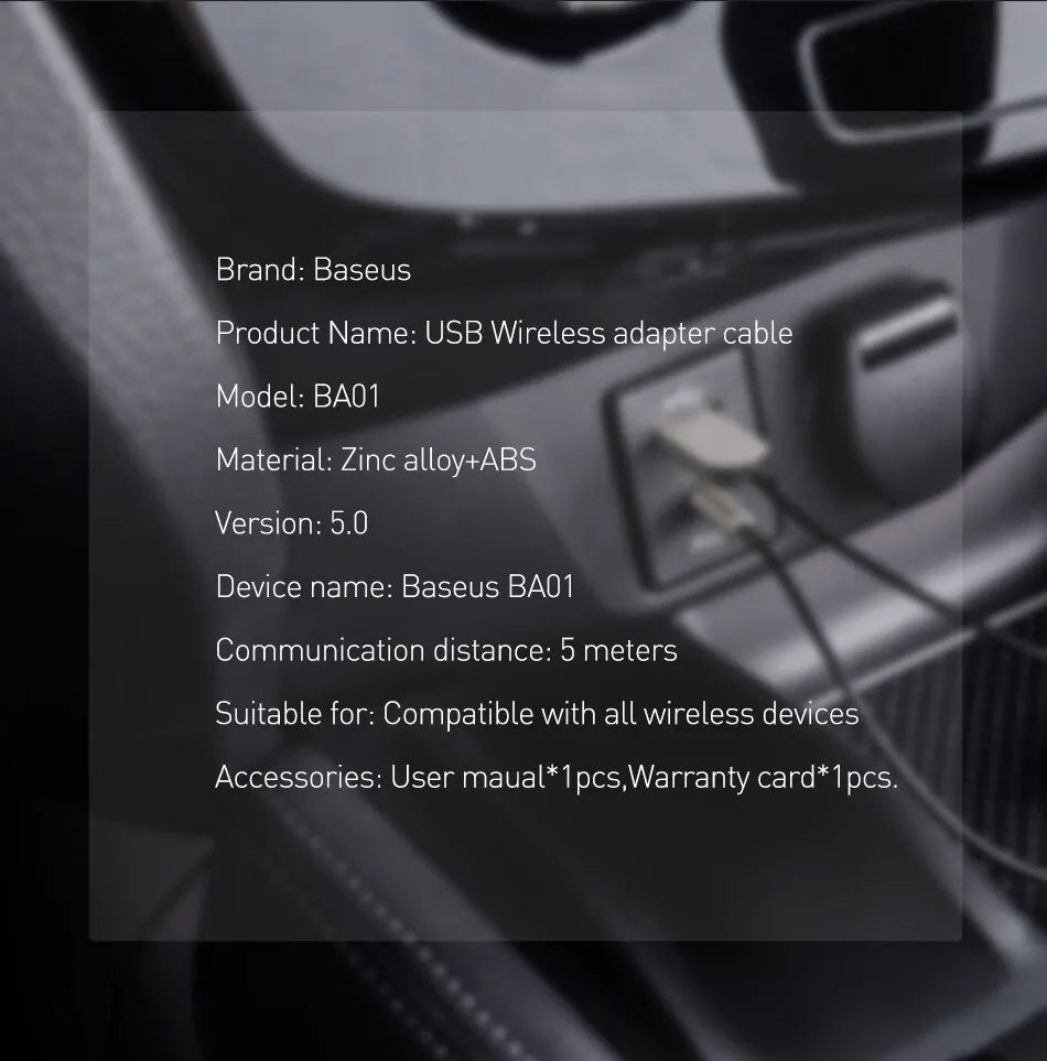 Baseus BA01 Bluetooth 5.0 AUX USB Adapter: Wireless Audio Dongle for Car, Speakers & 3.5mm Devices