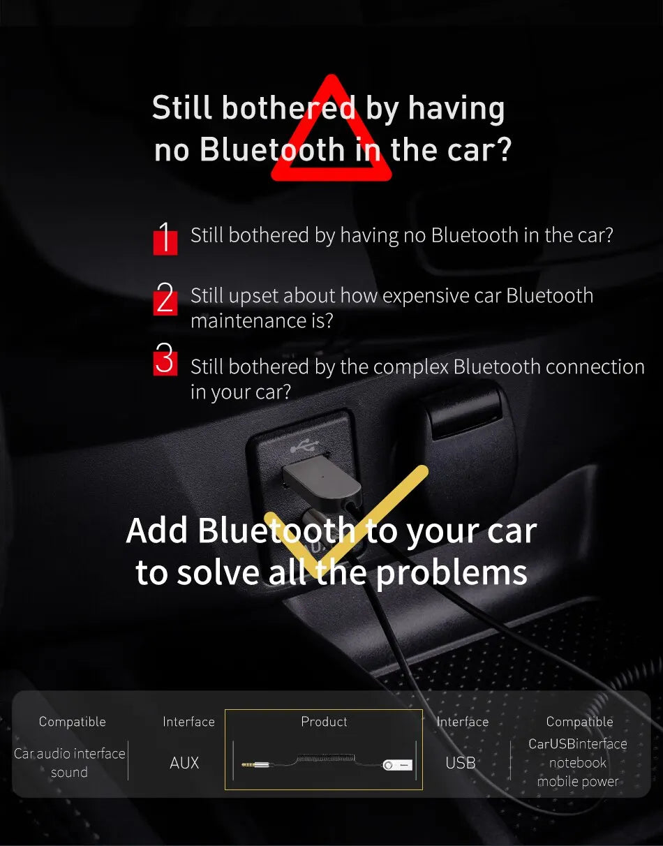 Baseus BA01 Bluetooth 5.0 AUX USB Adapter: Wireless Audio Dongle for Car, Speakers & 3.5mm Devices