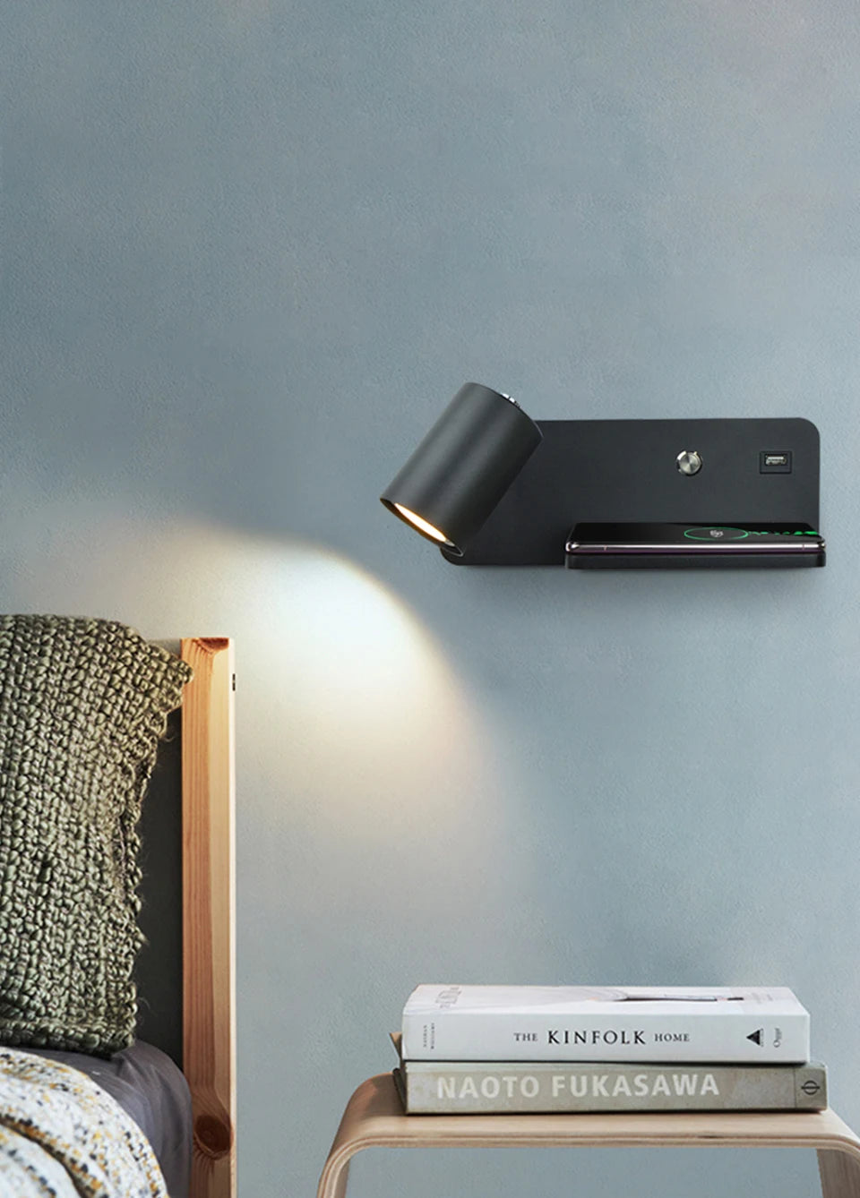LED Wall light Interior Reading Wall lamp Mobile Phone Wireless Charging and USB Charging Wall lights Bedroom Bedside lamps