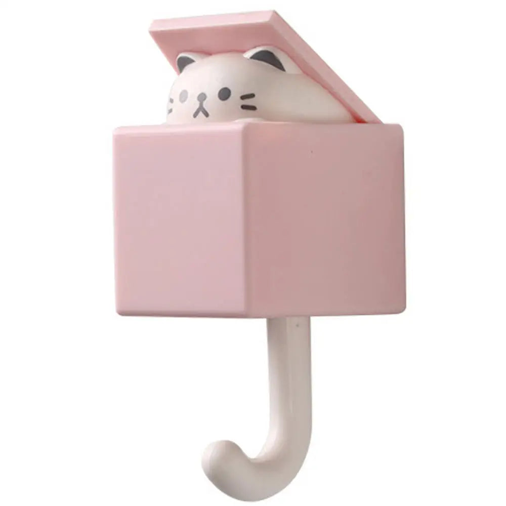 PeekCat™ Cartoon Wall Hook – Self-Adhesive Big Eyes Cat Hanger for Keys, Hats, Scarves & More