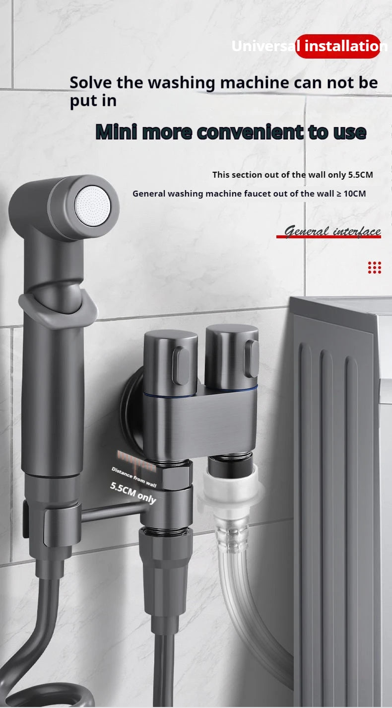 Stainless steel household toilet spray gun,handheld bidet sprayer,double outlet angle valve, pressurized nozzle,flushing device