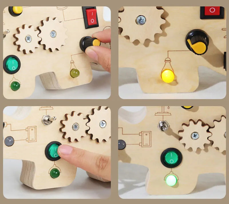 Montessori Busy Board Sensory Toys Wooden With LED Light Switch Control Board Travel Activities Children Games For 2-4 Years Old