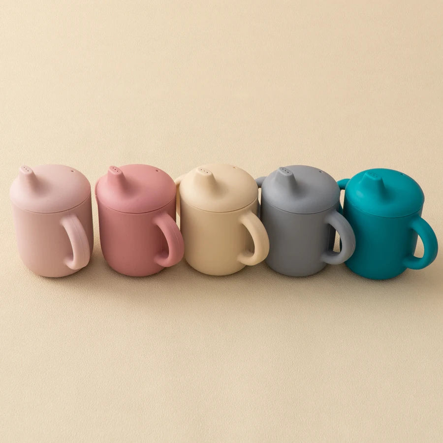 Silicone Baby Straw Cup with Two Lids – BPA-Free 150ml Feeding Cup | Toddler Snack & Drink Cup with Handles