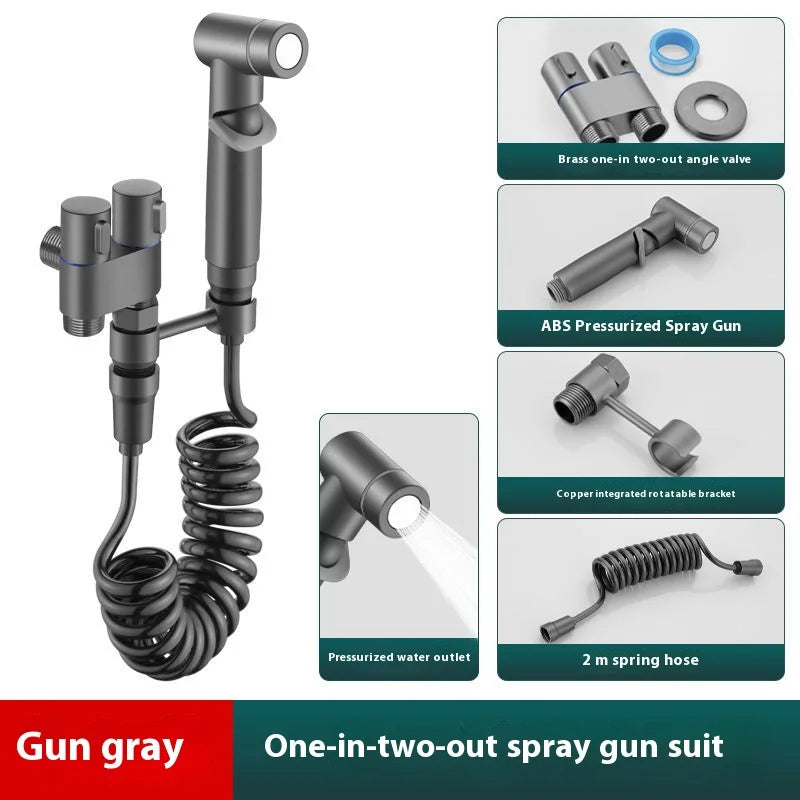 Stainless steel household toilet spray gun,handheld bidet sprayer,double outlet angle valve, pressurized nozzle,flushing device
