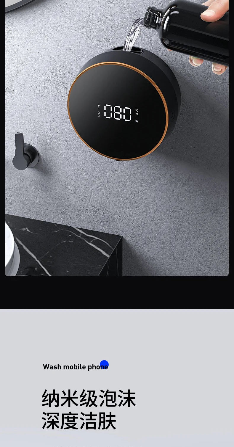 LED Wall-Mounted Automatic Liquid Soap Dispenser: Touchless Infrared Sensor | USB Rechargeable | Temperature Display | 300ml Foam Machine