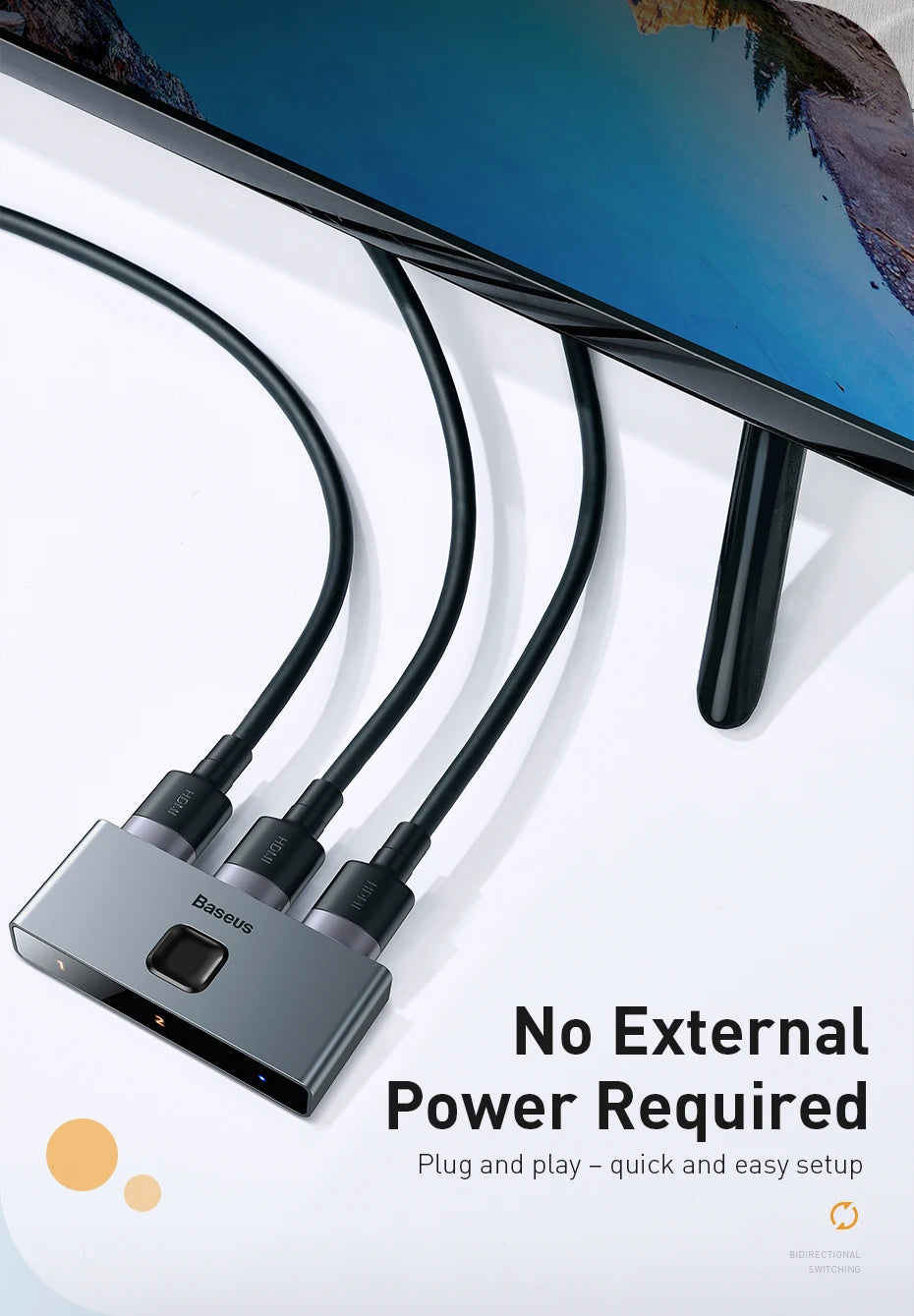 Baseus 4K HDMI-Compatible Switcher: Bi-Directional 2x1/1x2 Adapter for PS4, TV Box, Projector, Monitor – HDR & Audio Sync