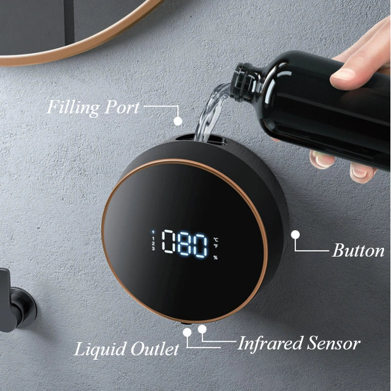 LED Wall-Mounted Automatic Liquid Soap Dispenser: Touchless Infrared Sensor | USB Rechargeable | Temperature Display | 300ml Foam Machine