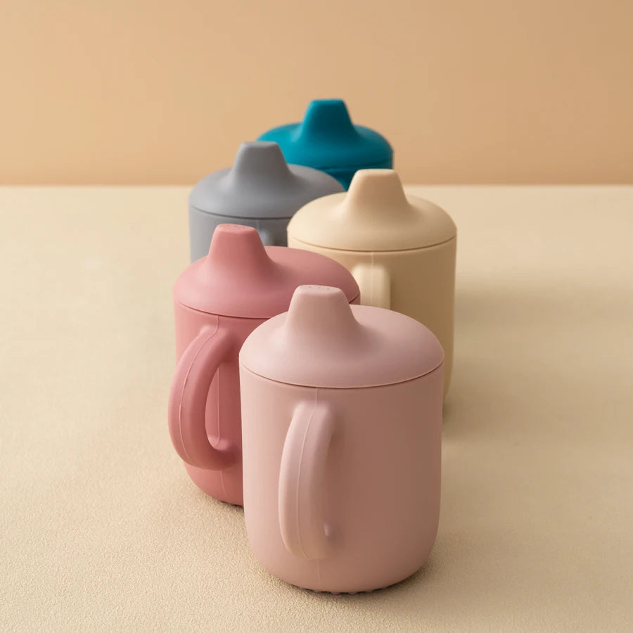 Silicone Baby Straw Cup with Two Lids – BPA-Free 150ml Feeding Cup | Toddler Snack & Drink Cup with Handles