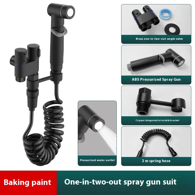 Stainless steel household toilet spray gun,handheld bidet sprayer,double outlet angle valve, pressurized nozzle,flushing device