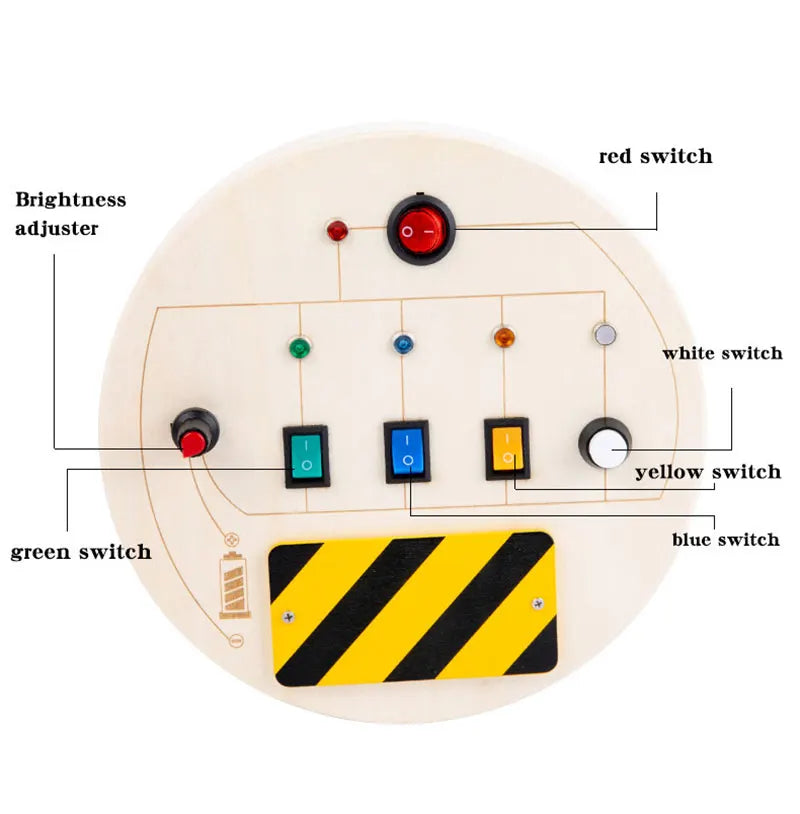 Montessori Busy Board Sensory Toys Wooden With LED Light Switch Control Board Travel Activities Children Games For 2-4 Years Old