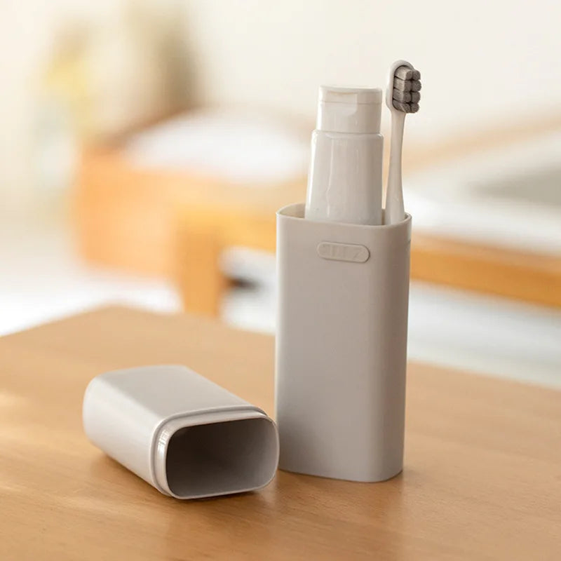 Portable Travel Toothbrush Holder with Lid, Plastic Storage Box, School, Camping, Bathroom Accessories