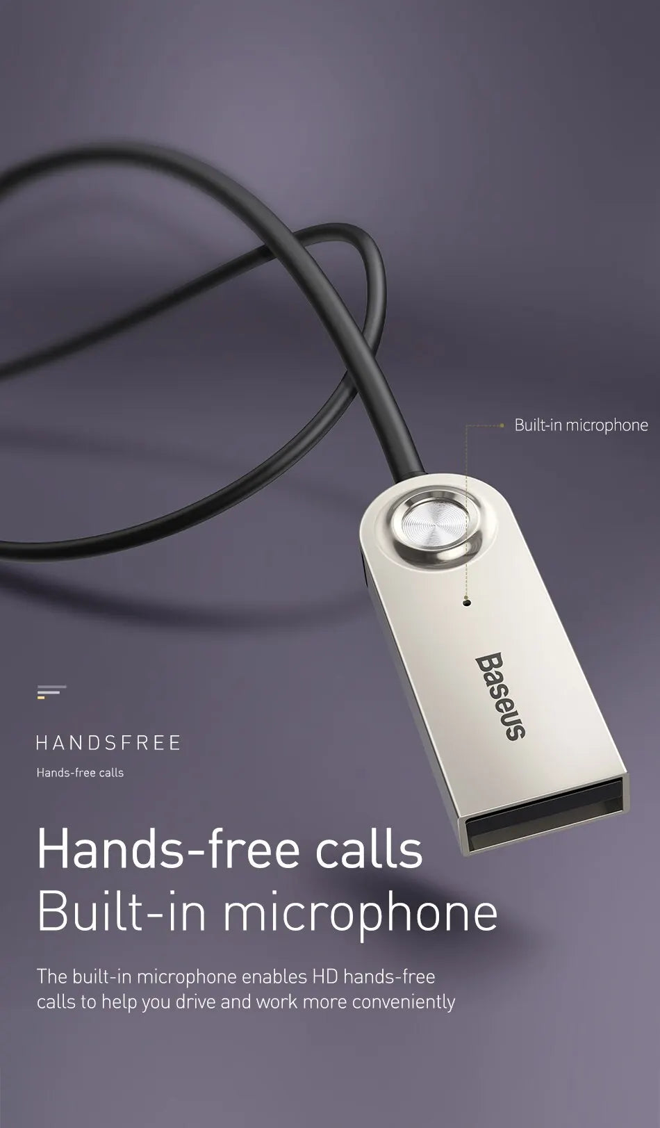 Baseus BA01 Bluetooth 5.0 AUX USB Adapter: Wireless Audio Dongle for Car, Speakers & 3.5mm Devices