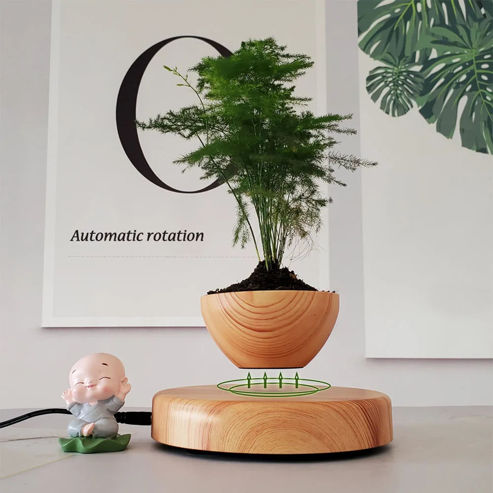 Levitating Air Bonsai Pot: Magnetic Floating & Rotating Planter for Home & Office Décor (Plant Not Included)