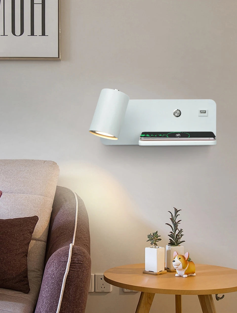 LED Wall light Interior Reading Wall lamp Mobile Phone Wireless Charging and USB Charging Wall lights Bedroom Bedside lamps