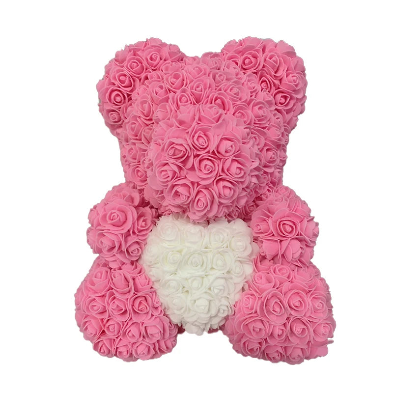 2024 DropShipping 40cm Rose Bear Heart Artificial Flower Rose Teddy Bear For Women Valentine's Wedding Birthday Christmas Gift