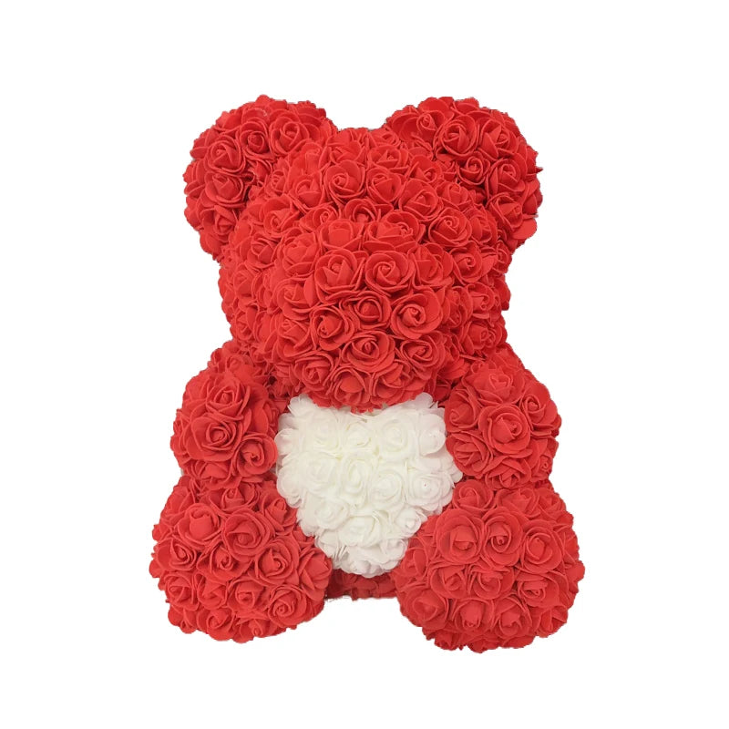 2024 DropShipping 40cm Rose Bear Heart Fleur Artificielle Rose Teddy Bear Pour Femmes Saint Valentin Mariage Anniversaire Cadeau De Noël