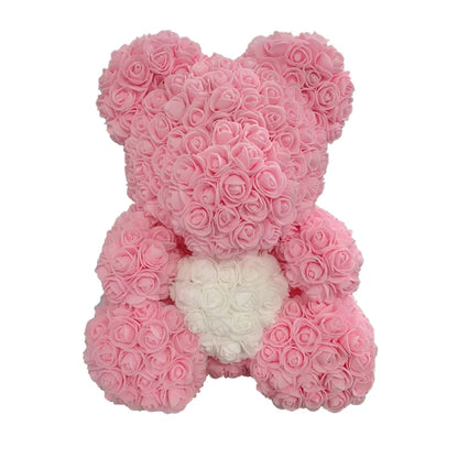 2024 DropShipping 40cm Rose Bear Heart Fleur Artificielle Rose Teddy Bear Pour Femmes Saint Valentin Mariage Anniversaire Cadeau De Noël