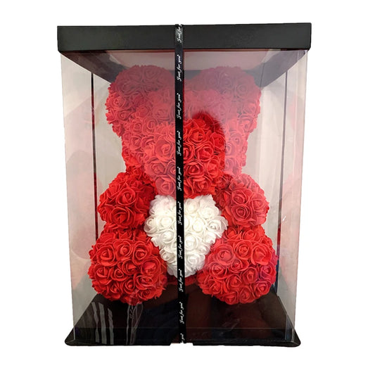 2024 DropShipping 40cm Oso de rosa Corazón Flor artificial Oso de peluche rosa para mujer Regalo de San Valentín Boda Cumpleaños Navidad