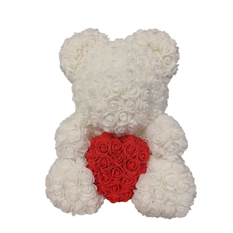 2024 DropShipping 40cm Rose Bear Heart Fleur Artificielle Rose Teddy Bear Pour Femmes Saint Valentin Mariage Anniversaire Cadeau De Noël