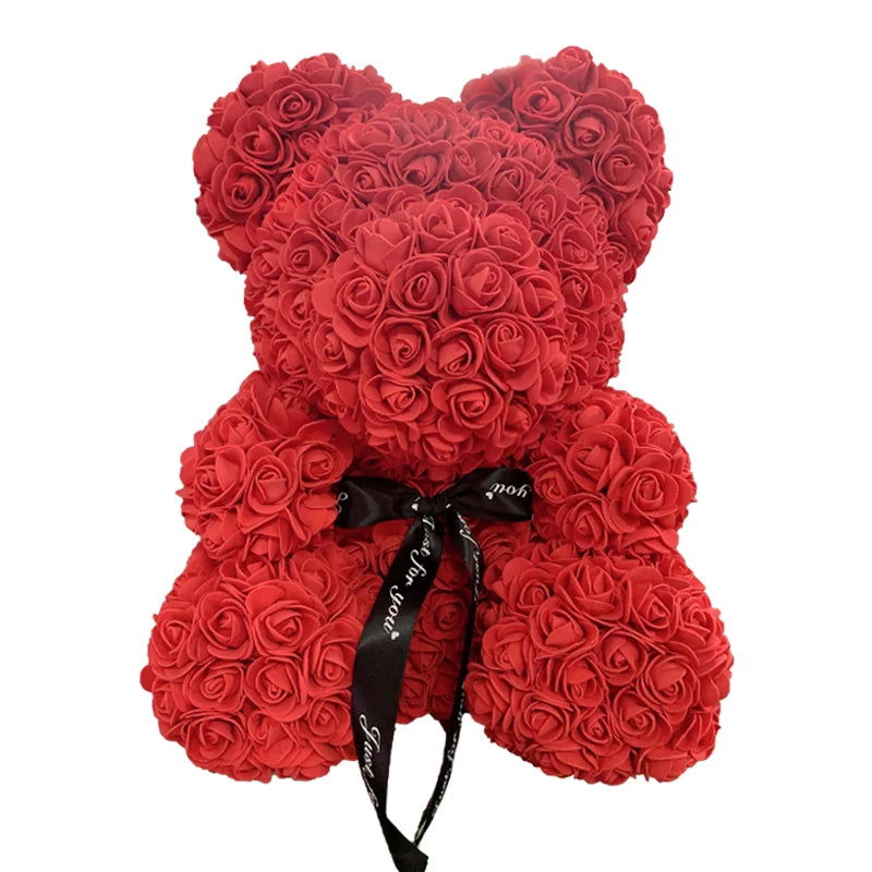 2024 DropShipping 40cm Rose Bear Heart Fleur Artificielle Rose Teddy Bear Pour Femmes Saint Valentin Mariage Anniversaire Cadeau De Noël