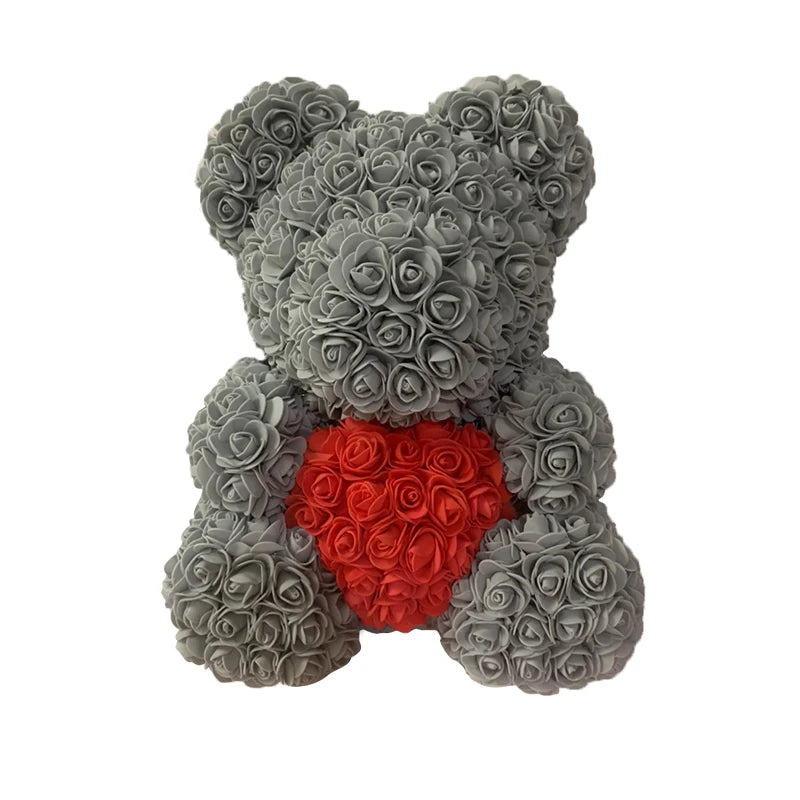 2024 DropShipping 40cm Rose Bear Heart Fleur Artificielle Rose Teddy Bear Pour Femmes Saint Valentin Mariage Anniversaire Cadeau De Noël