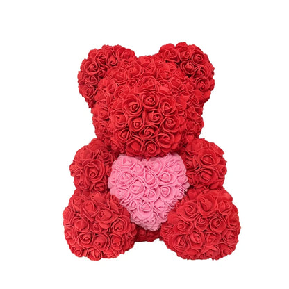 2024 DropShipping 40cm Rose Bear Heart Fleur Artificielle Rose Teddy Bear Pour Femmes Saint Valentin Mariage Anniversaire Cadeau De Noël