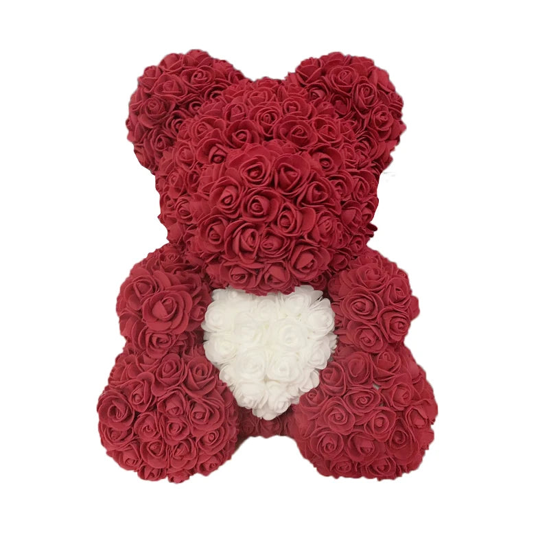 2024 DropShipping 40cm Rose Bear Heart Fleur Artificielle Rose Teddy Bear Pour Femmes Saint Valentin Mariage Anniversaire Cadeau De Noël