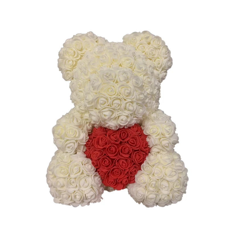 2024 DropShipping 40cm Rose Bear Heart Fleur Artificielle Rose Teddy Bear Pour Femmes Saint Valentin Mariage Anniversaire Cadeau De Noël