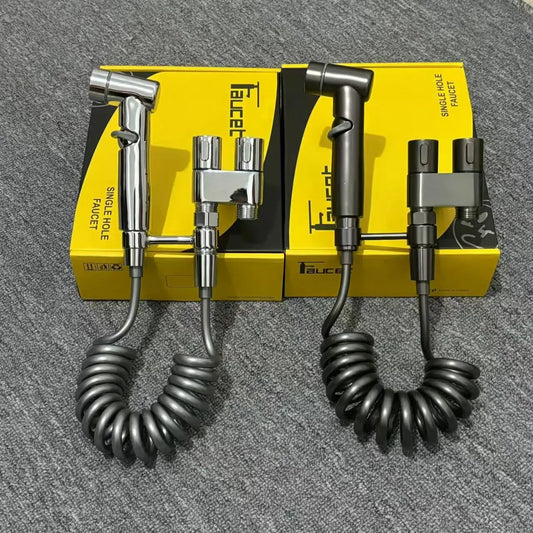 Stainless steel household toilet spray gun，handheld bidet sprayer，double outlet angle valve, pressurized nozzle，flushing device