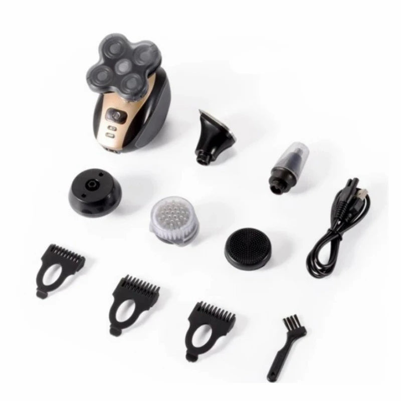 Rasoir électrique pour hommes à tête chauve 5 en 1 Kit de rasoir électrique sans fil Tondeuse à cheveux Tondeuse à poils de nez Étanche Rechargeable par USB