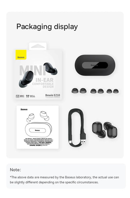 Baseus Bowie EZ10 True Wireless Earbuds: Bluetooth 5.3 25-30H Battery Mini In-Ear Fast Charging Low Latency